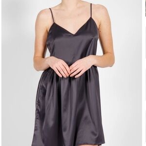 NWT Brunette The Label Satin Babydoll Dress Charcoal